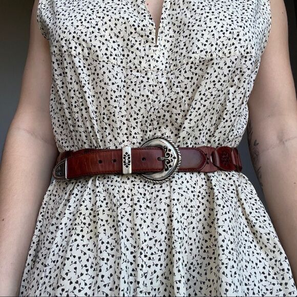 Vintage Brighton 1995 Brown Tan Leather Woven Western Boho Belt Sz M - Picture 1 of 9